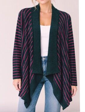 Ming Wang Striped Knit Draped Cardigan